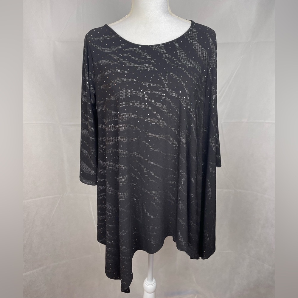 Anthony Original Oversized Classy Flowy Silver Sequin Black Blouse Size M